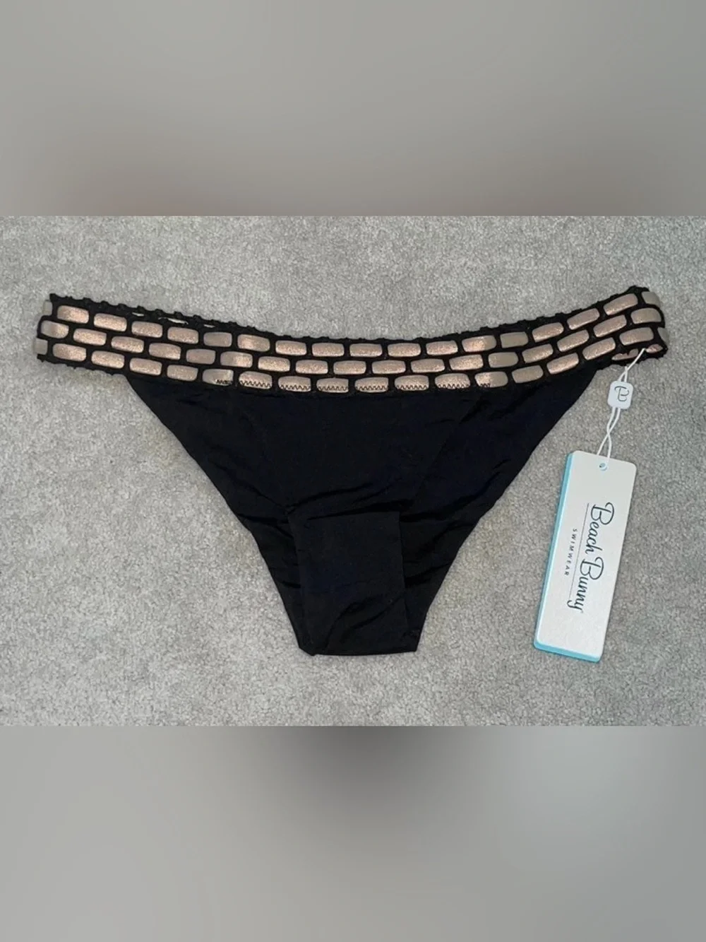 Beach Bunny Black & Gold Kira Skimpy Bikini Bottom - Medium